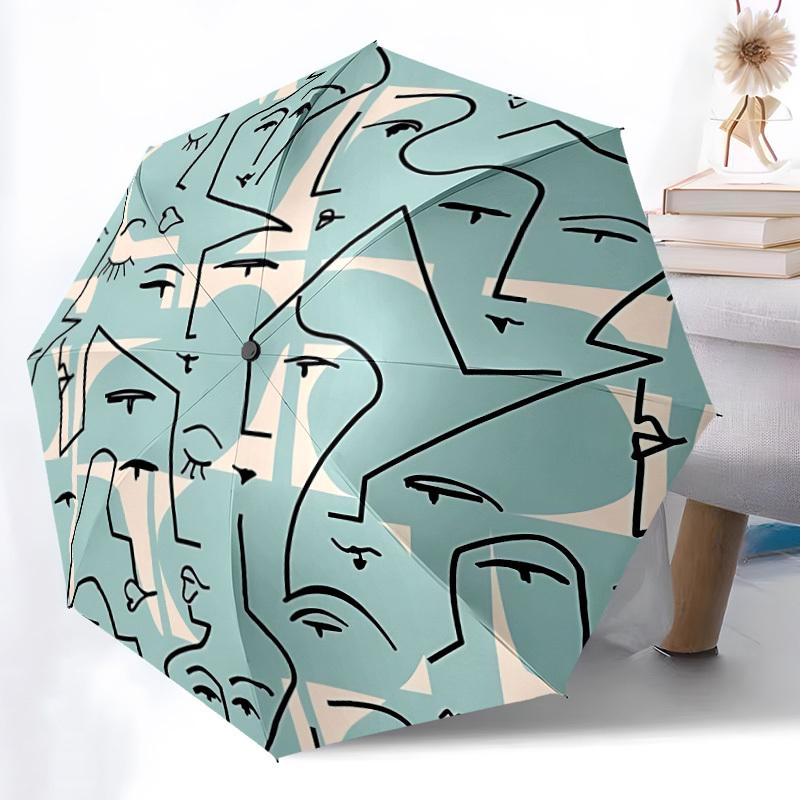 1pc Abstract Faces Automatic Open/close Umbrella, 8-Rib sturdy structure, Auto Folding/Opening, Portable Travel Umbrella for Women,221