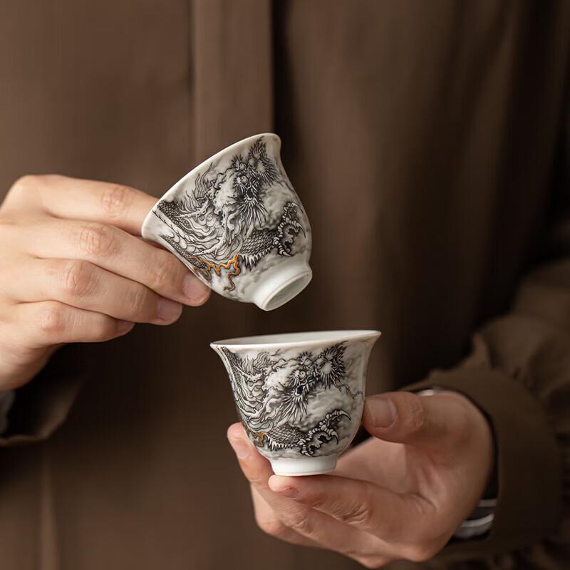 Su's Heritage Ceramic Ink Dragon Tea Set - 1 Pot, 4 Cups