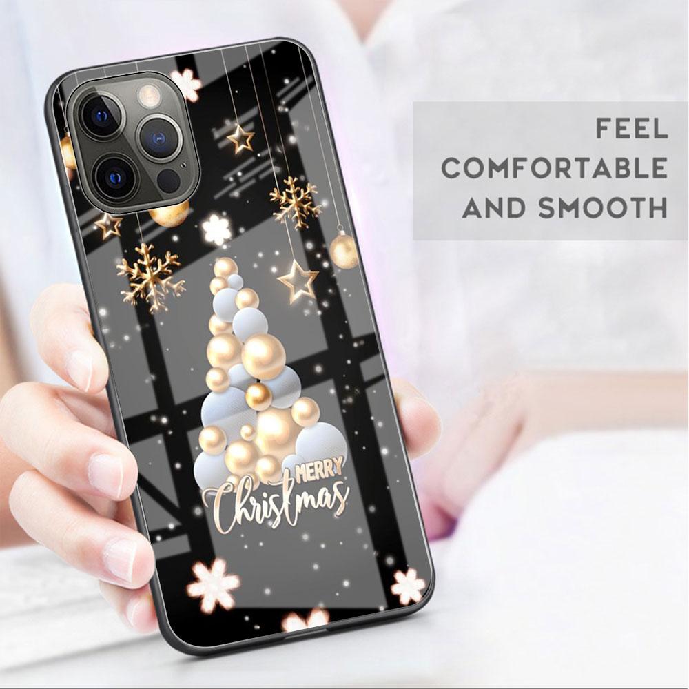 Snow Merry Christmas Glass Case For Apple iPhone 13 14 11 12 Pro 7 XR X XS Max 8 6 6s Plus 13Pro Tempered Phone Cover