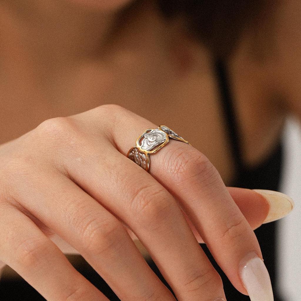 Elegant Rose Gold & Silver Open Ring: High-End Luxury for Women