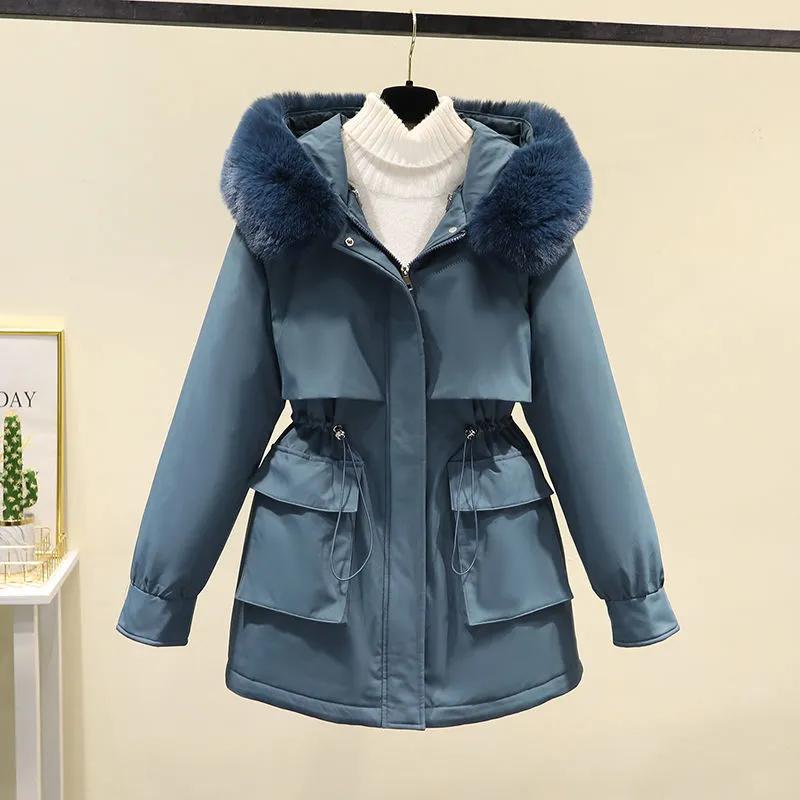 Women's Winter Mid-length Thickened Pie Over Solid Color Hooded Removable Cotton Coat