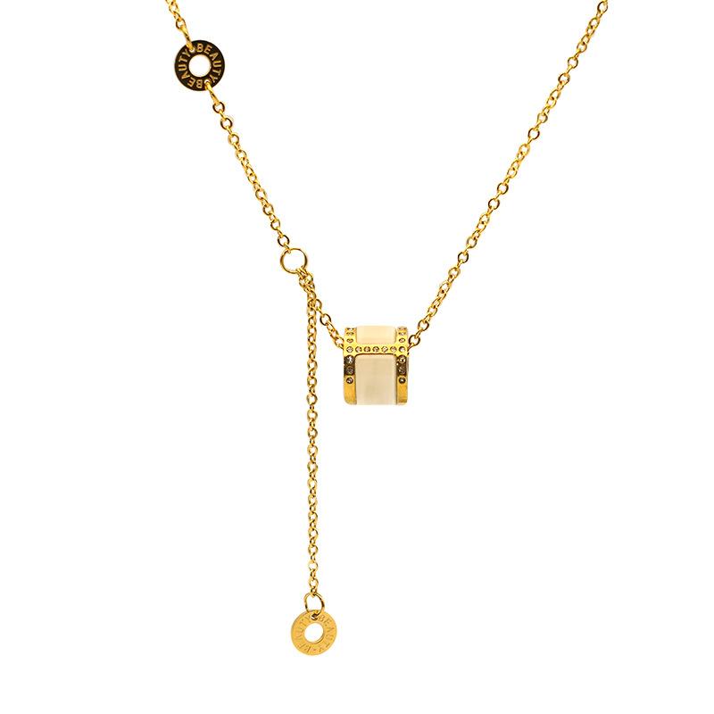 South Korea Dongdaemun Diamond-Set Opal Small Waist Necklace Cold Wind Necklace Beautiful Collarbone Chain