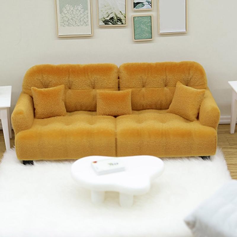 Handmade Mini Couch Dollhouses Single Sofa Set Flocking Loveseat Seater For Realistic Bedroom Scenes