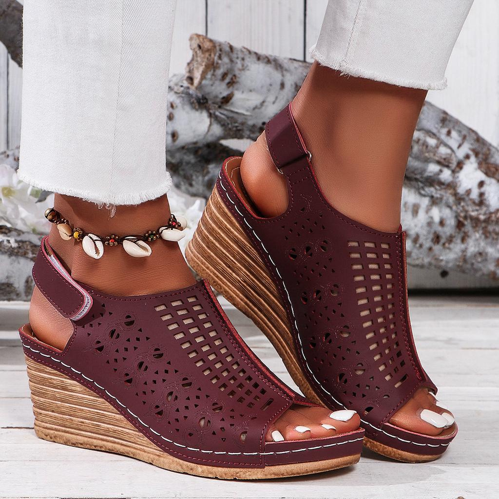 New summer hollow wedge heel women's sandals fashion and leisure word with fish mouth sandals muffin platform women's shoes