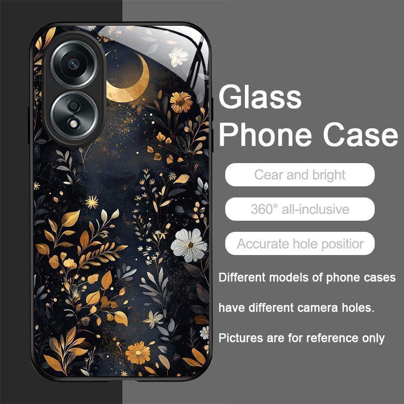 Aesthetic Sunflowers and Moon Pattern Tempered Glass Phone Case for OPPO Realme 14 13 12 11 10 Pro Plus GT Neo3 2 X7 Pro Covers