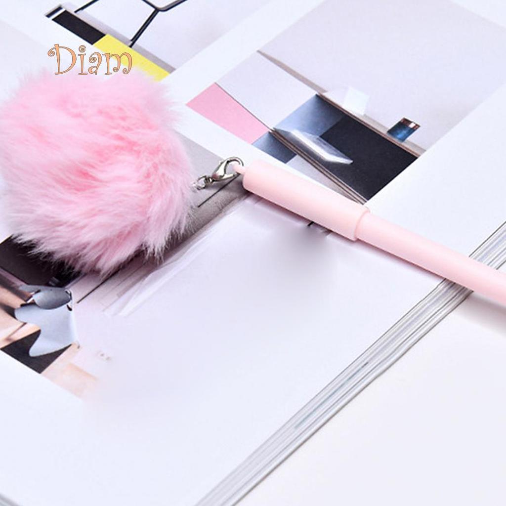Elens Store 0.5mm Black Ink Cute Girl Women Faux Fur Pom Pom Ball Pendant Gel Ink Pen Gift