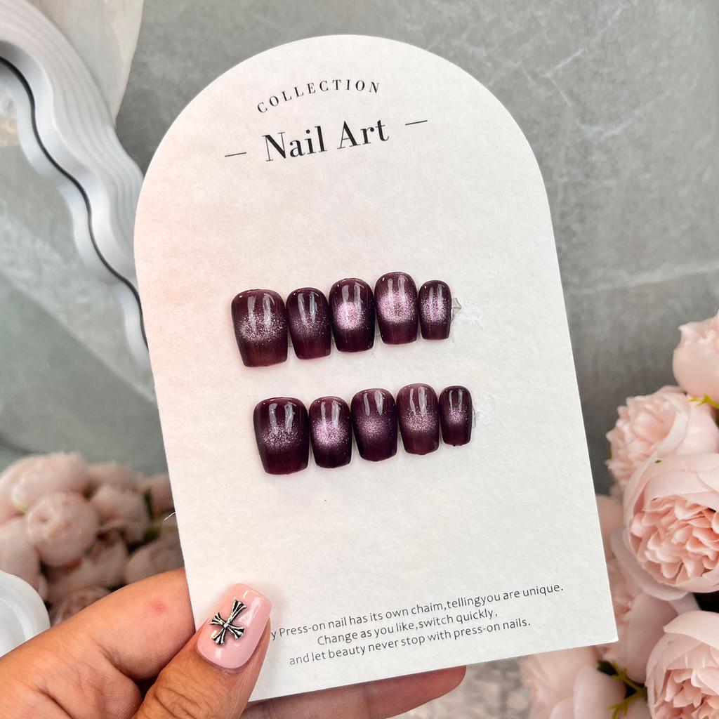 

Pink Handmade Black Luminous Cat Eye Wearable Nail Armor Red Nail Fashion Armor M