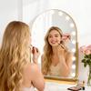 Arch Mirror Vanity with 17 LED Lights, Curved Table Top Makeup Mirror, Anti-Glare Protective Coating Rotatable Base 10x Magnifying Glass, Touch