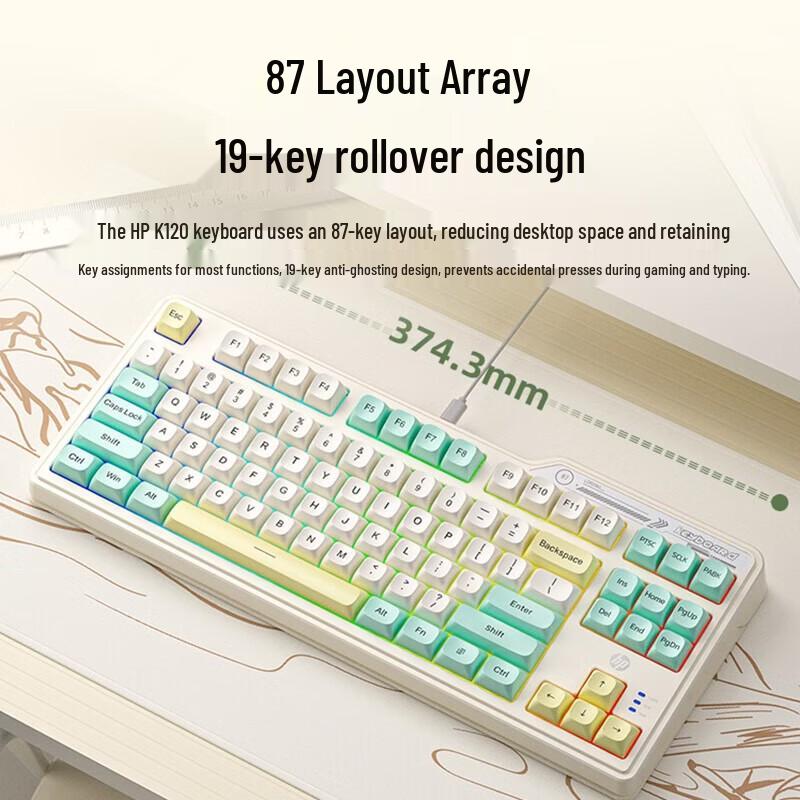 HP K120 87-Key Wired Backlit Gaming Keyboard