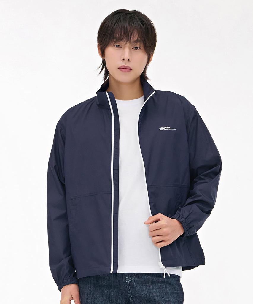 Chasecult Men'S Cut-Out Color Block Windbreaker Jumper - Navy