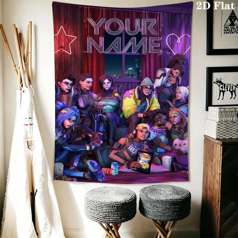Name Custom Valorant Game Wall Tapestry Aesthetic Wall Hanging Printed Fabric Blanket Decorative Tapestries for Bedroom Living Room Home Decor