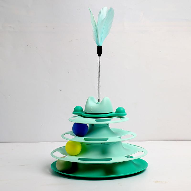 Interactive Cat Toy Tower Kitten Turntable Track Roller Balls Toys With Feather Pets Supplies Toy For Cat Tower