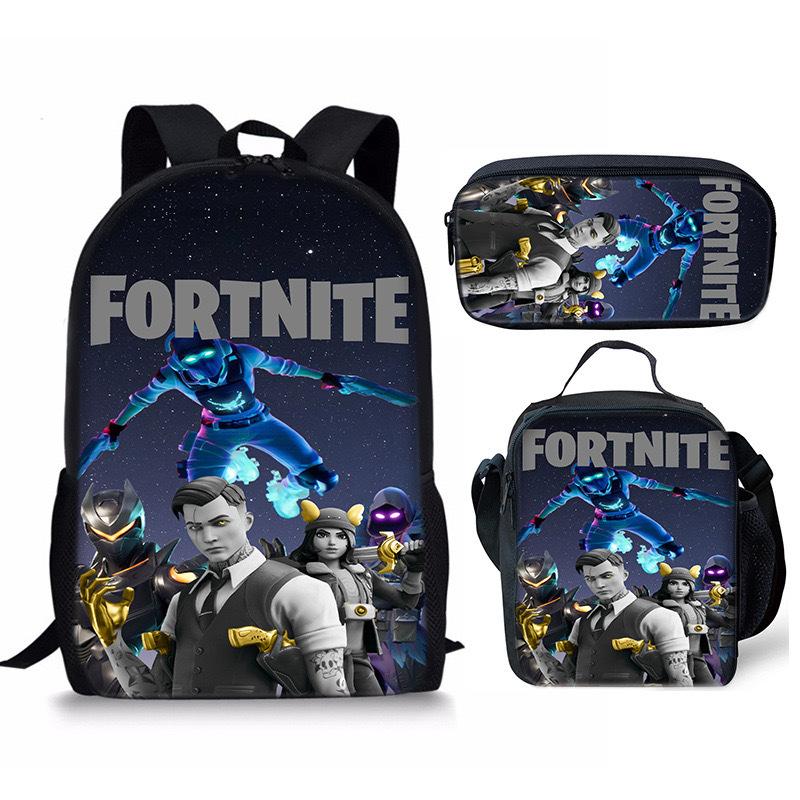 3 pièces Sac à dos d'activité Fortnite Anime Dessin animé Cartable Grande capacité Étudiant Sacs d'école Trousse à crayons Mignon et Charmant Sac à lunch Date de naissance Cadeau
