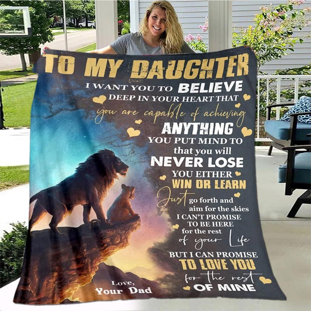 Personalized Blanket Dad Mom To Daughter Blanket  Lion Wolf Tiger Blanket  Sofa Bed Blanket From Family