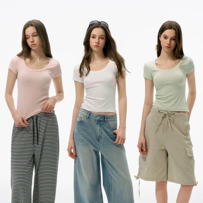 ICH MODE Women s Slim-Fit Short Sleeve Cotton T-Shirt L