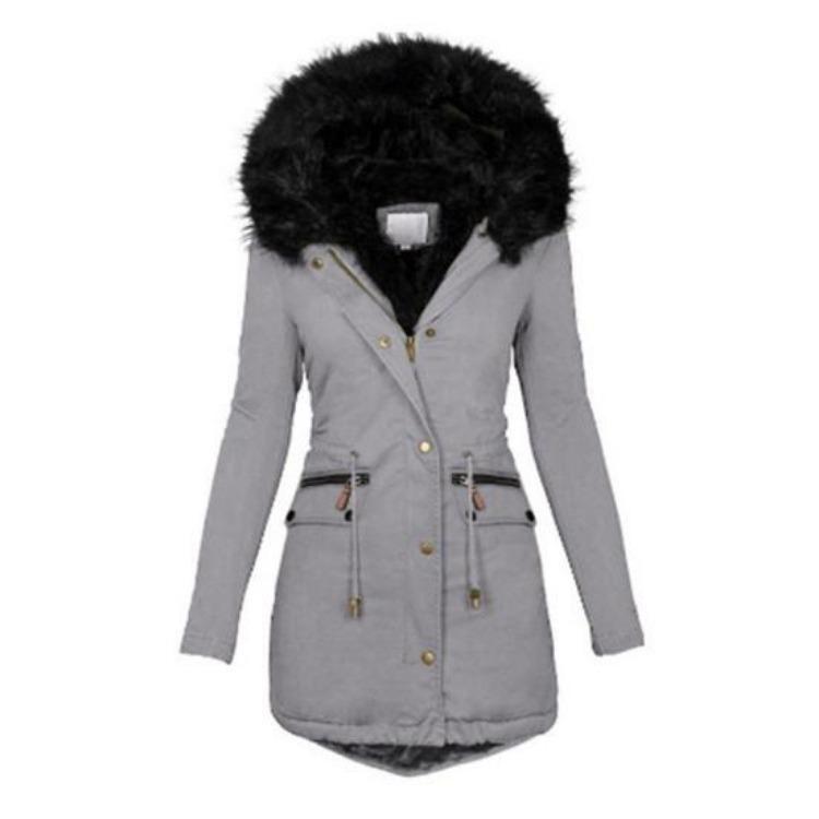 Warm Fleece Lined Winter Coat for Women Hooded Thicken Puffer Jacket Parka Overcoat with Faux Fur Hood and Pockets S серый