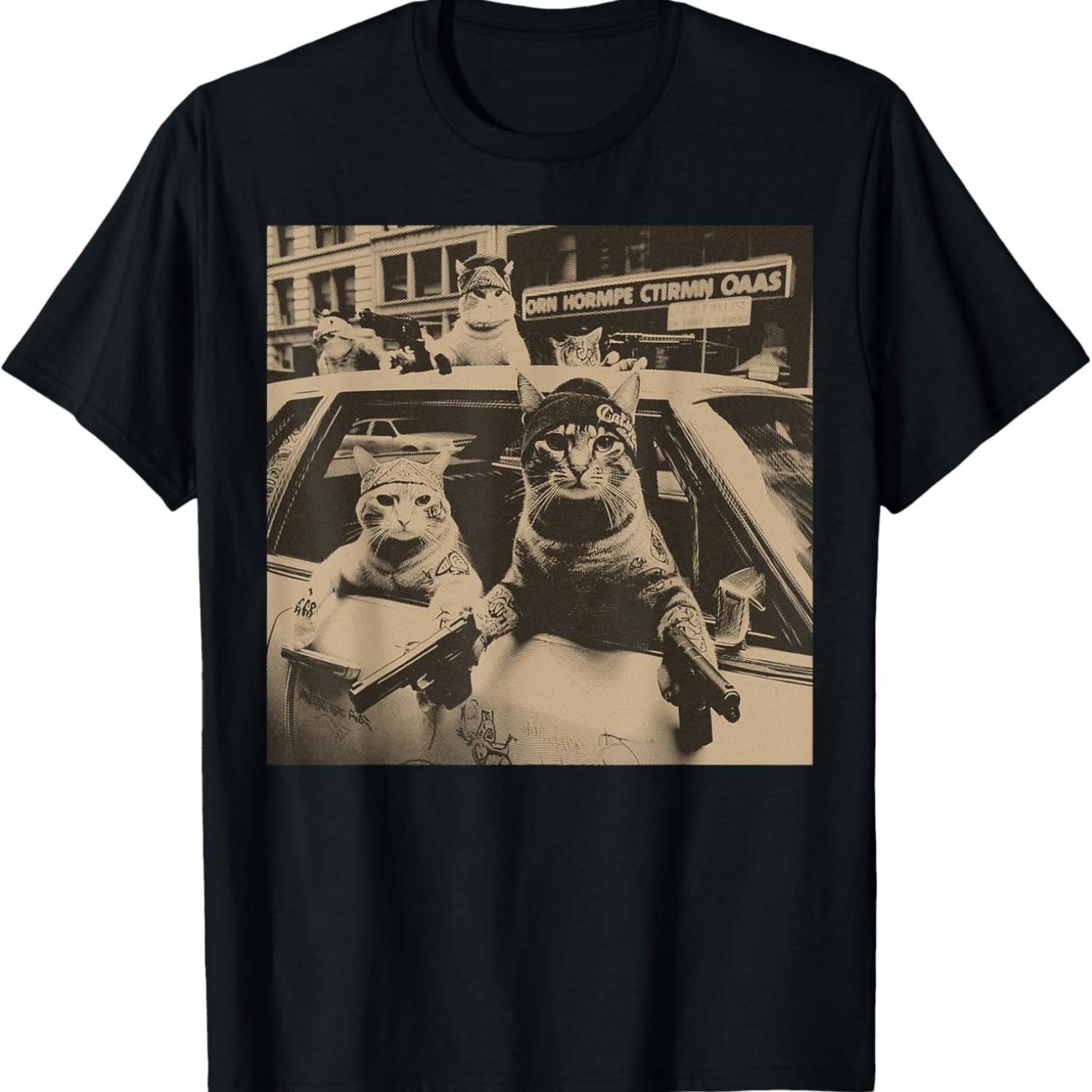 Funny Cat Gang Meme Street Sarcastic Vintage T-Shirt S чёрный