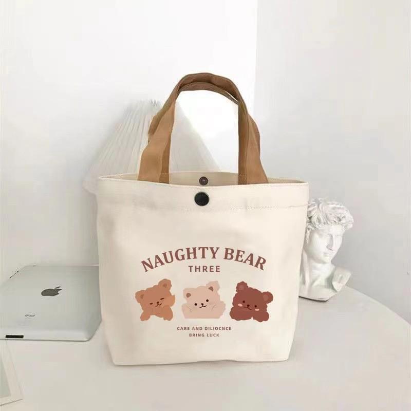 Little Bear Canvas Tote: Versatile Lunch and Gift Bag for Female Students