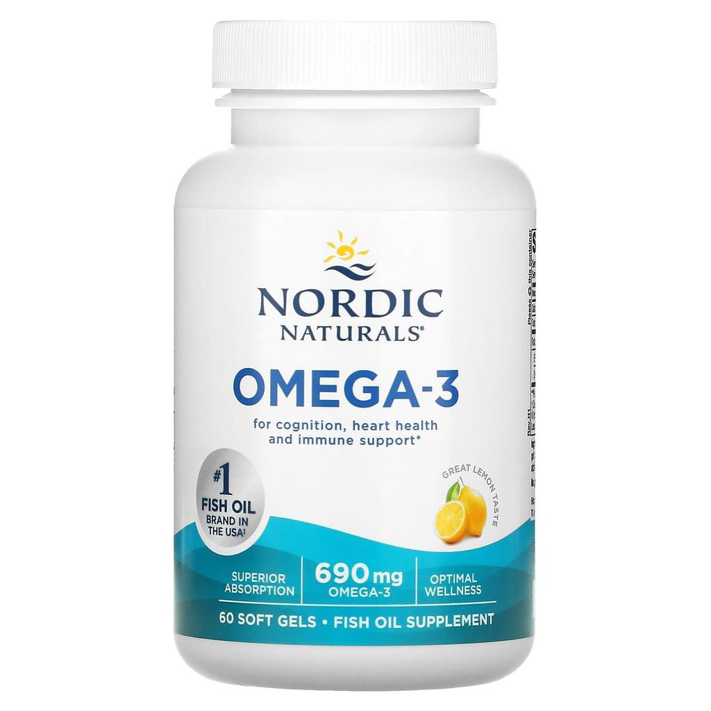 Nordic Naturals, Omega 3, Lămâie, 690mg, 60 capsule moi (345mg per capsulă moale)