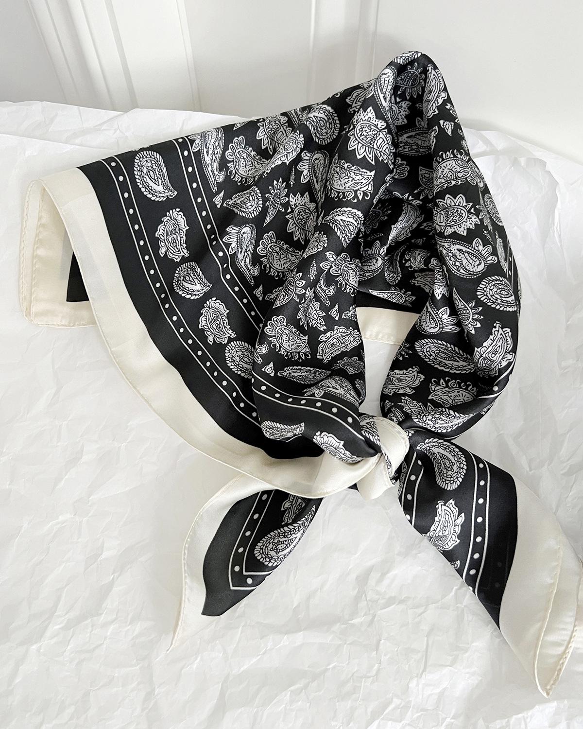 

Маленький квадратный шарф Весенний Ретро Модный Тотем Шелковый шарф Головной платок Женский Универсальный Шарф с цветком кешью Весна Лето Осень Квадратный шарф 70cm чёрный