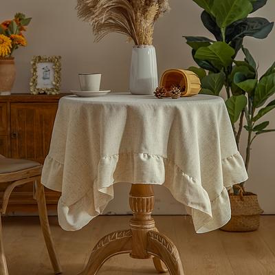 Nappe ronde à volants de ferme, Nappes à volants rétro en coton et lin, Housse de table lavable pour cuisine, fête, mariage