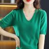 Five-Sleeve V-Neck Knitted Sweater for Women - Loose Casual Korean Style Half-Sleeve Top