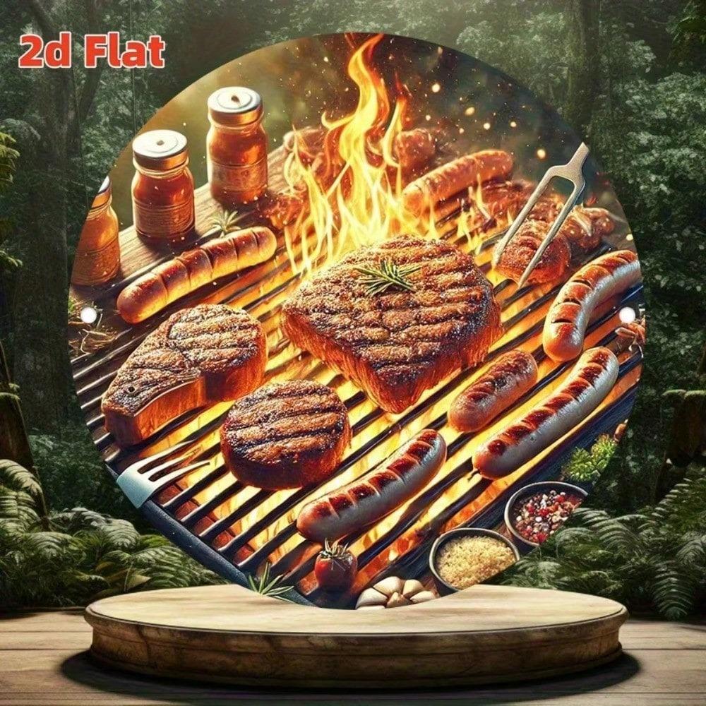 2D Vintage Metal Wall Decor Rustic Kitchen Steak BBQ Grill Sign