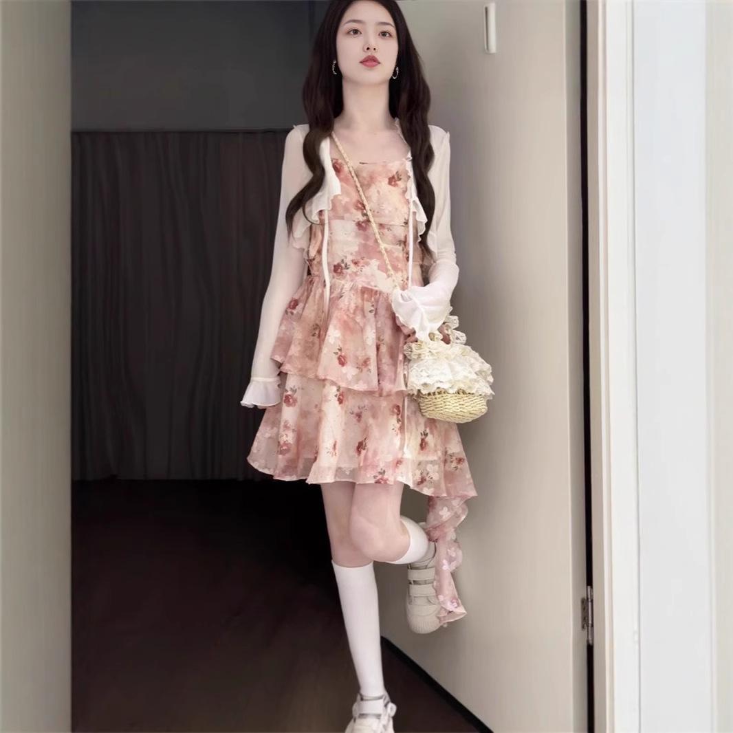 

Комплект платья на тонких бретелях и кардигана Atmosphere Floral - Сладкая весенне-летняя юбка, облегающая талию XL (High Quality)