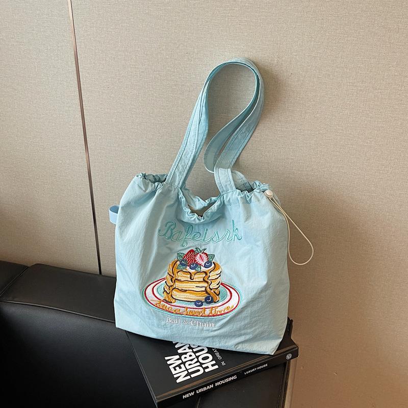 Canvas Bag Women'S Large Capacity Summer Simple Versatile Shoulder Bag Drawstring College Student Class Tote Bag