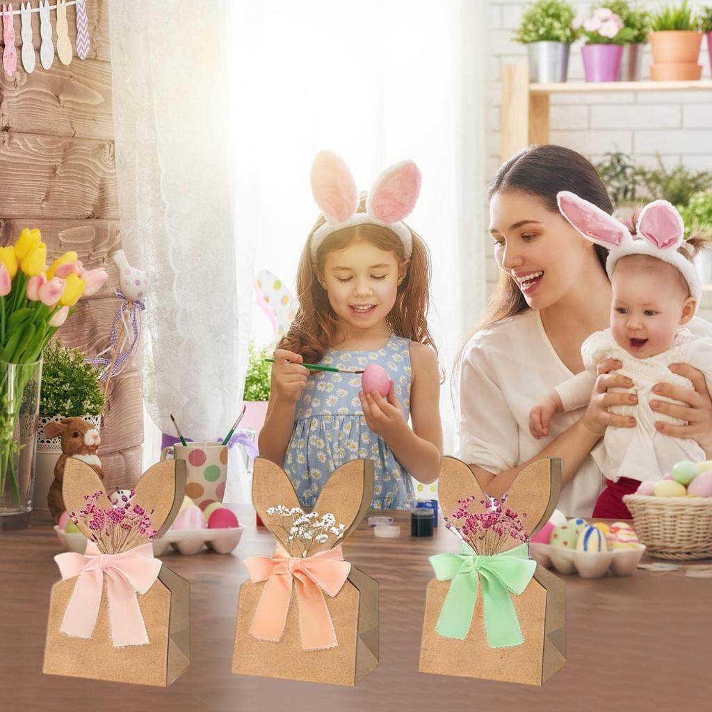 Easter Treat Bags 24 Pieces Paper Bunny Ears Easter Reusable Bags Candy Wrap For Kids Birthday Holiday Party Favors Treat Goodie