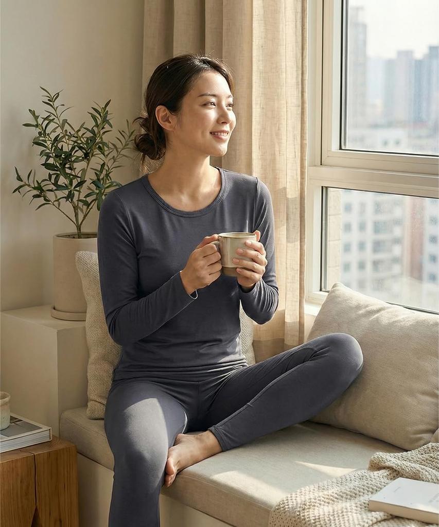 Tesla Heattech Warm Innerwear Set for Thin Long Sleeve Shirt and Long Perfect for and Winter Use Women, Micro-Fleece Lining, Moisture-Wicking,