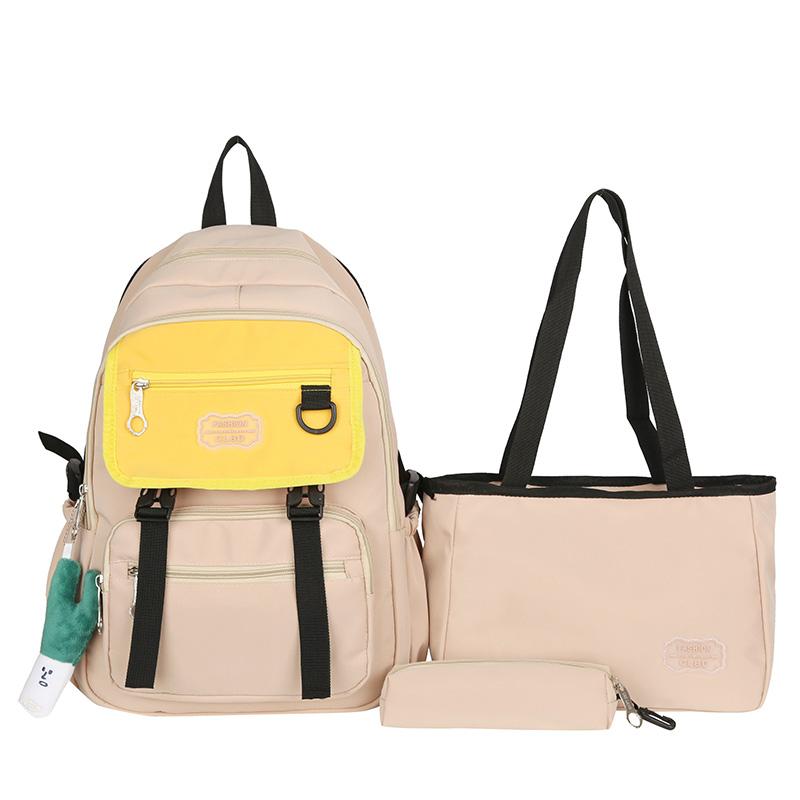 Three-Piece Backpack Set Color Contrast Large Capacity Student Schoolbag Women Backpack with Pen Bag