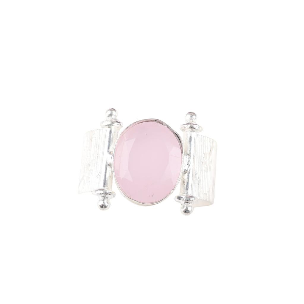 Natural Rose Chalcedony Gemstone 925 Sterling Silver Jewelry Handmade Boho Ring RR-22-16