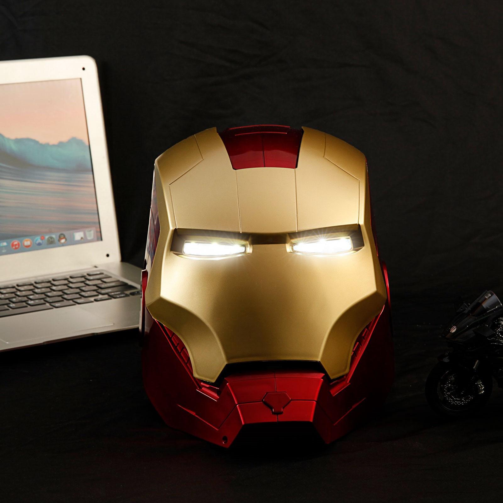 Iron Man MK5 Tragbarer Helm (Kopfumfang bis 55 cm) — Ein Visier, das Sprach-, Fern- und Touch-Steuerung unterstützt, ausgestattet mit LED-Leuchten gold