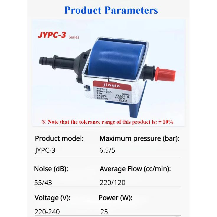 Jiayin JYPC-3 AC 220V/240V 25W Mini Electromagnetic Pump Coffee Machine Water Pump Plunger Pump High Pressure Flow 220/120cc/min