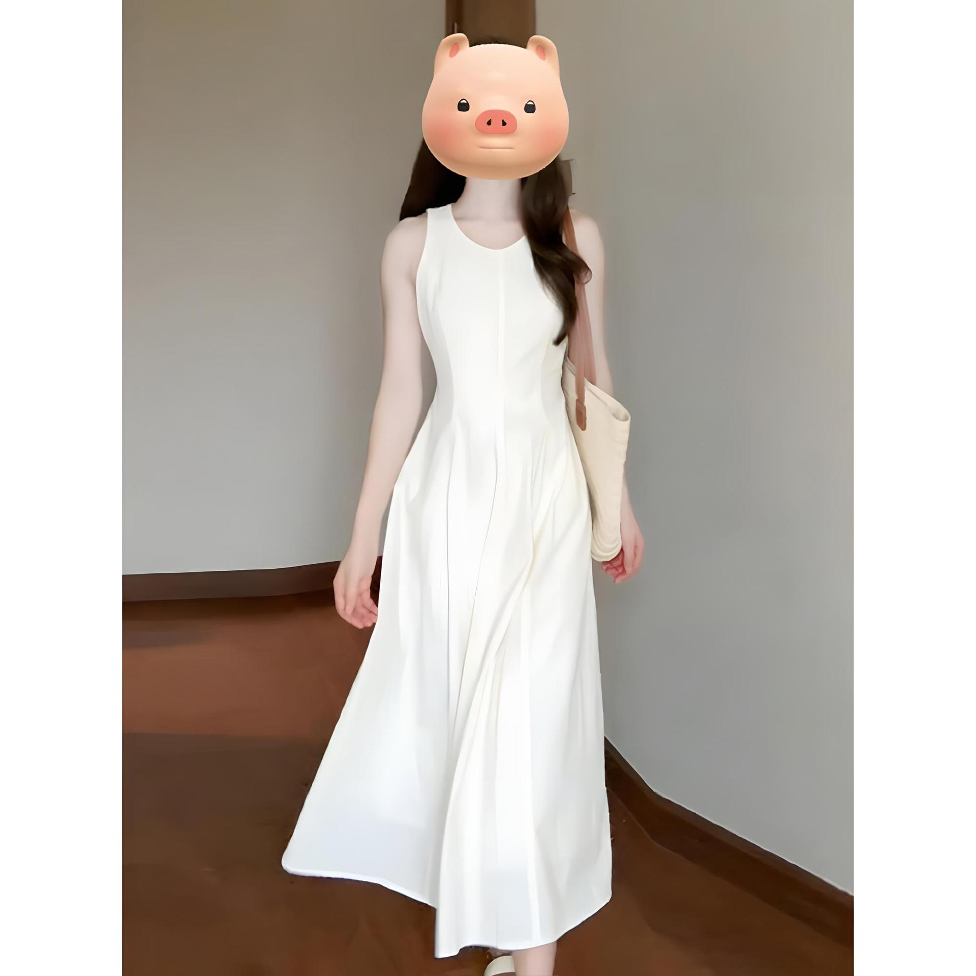 

Белое платье женская элегантность лето новый маленький темперамент талия жилет юбка приморский отпуск платье XL- (recommended 110-60kg)