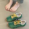 Cowhide version~ retro casual shoes color matching lace-up flat-bottom sports shoes women's versatile running tide