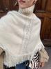 2026 New Fringe Trim Knit Top for Women High Neck Elegant Pullover Sweater Versatile Wrap Design Apricot