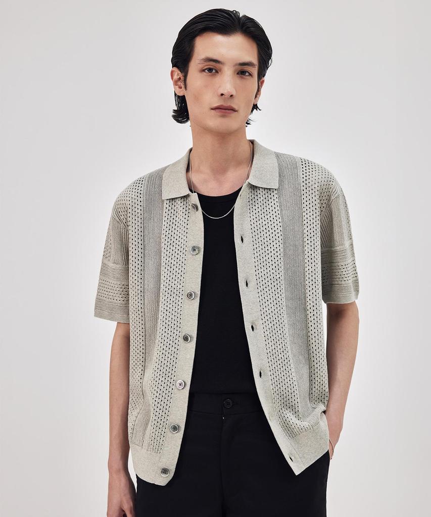 Theknitcompany Orea Scallop Polo Cardigan - Cannoli Cream