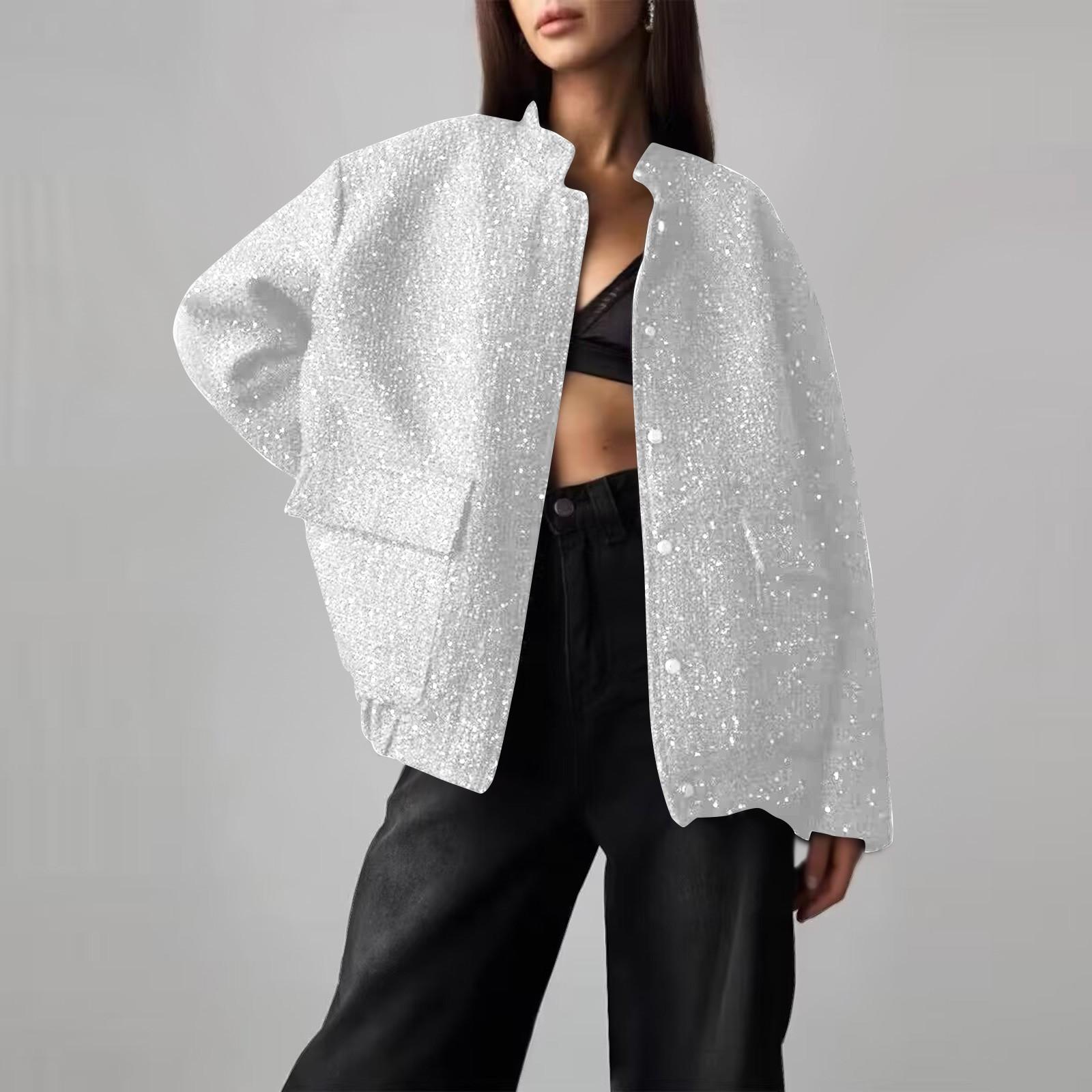 

Женские деловые повседневные блестящие рабочие куртки с открытым передом и длинным рукавом, осенний наряд XS белый