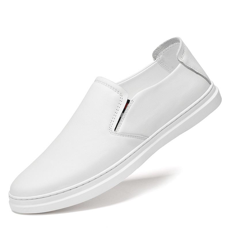 

Fashion Genuine leather board shoes Comfortable style Leisure Business Office Trendy Outdoor Streets Daily lightweight shoes Slip on 44 белый