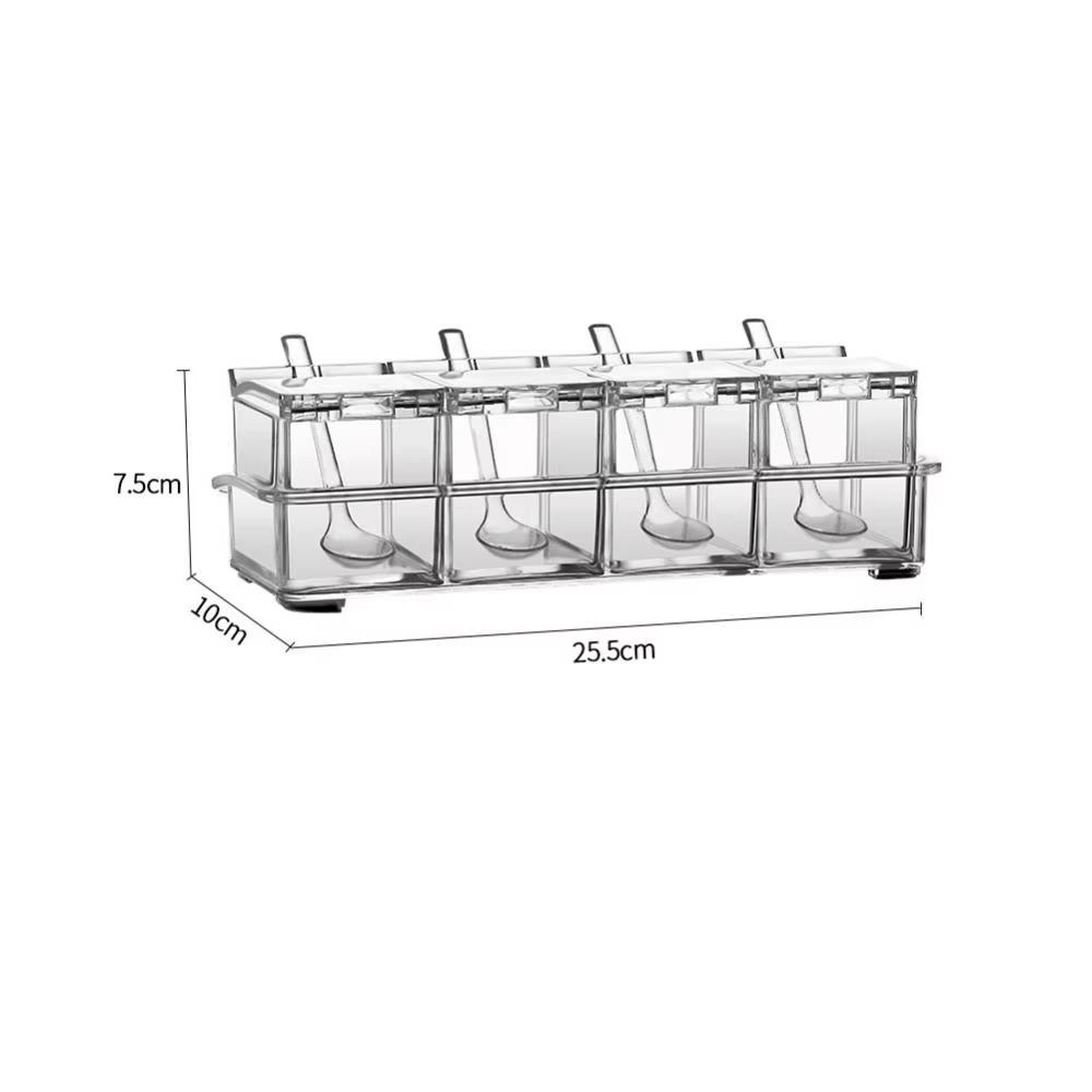 3/4-Gitter Gewürzdose mit Löffel, transparente Acryl Zucker- und Salzbox, Küchengewürzbehälter, Küchenorganisation Aufbewahrung