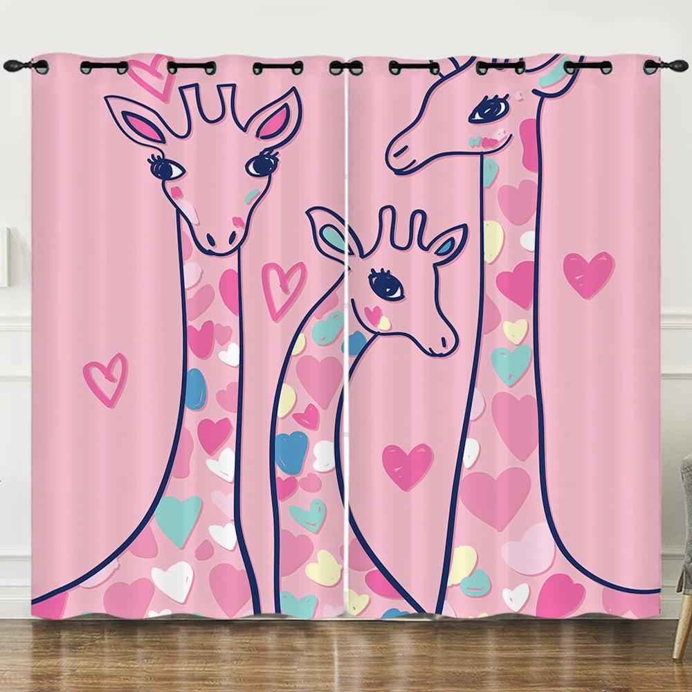 Curtain Cartoon Animal Love Giraffe 3D Digital Printing Blackout Curtain Punching
