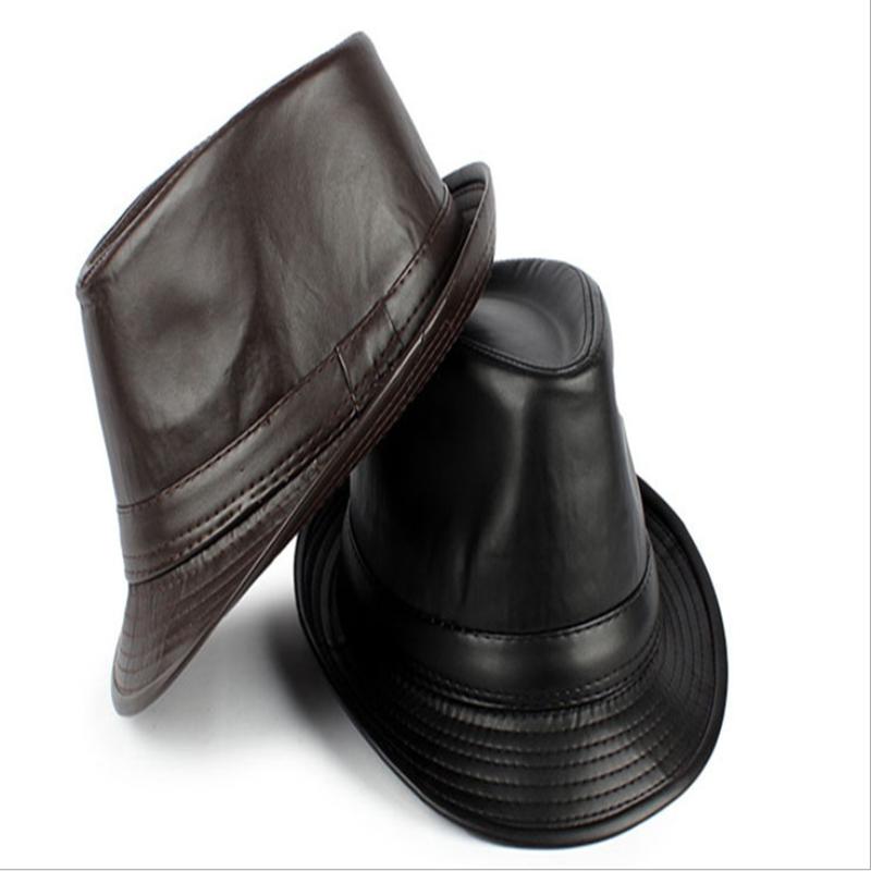 PU Solid Color Autumn Winter Jazz Cap Fashion New Keep Warm Casual Top Hat Men'S Hats