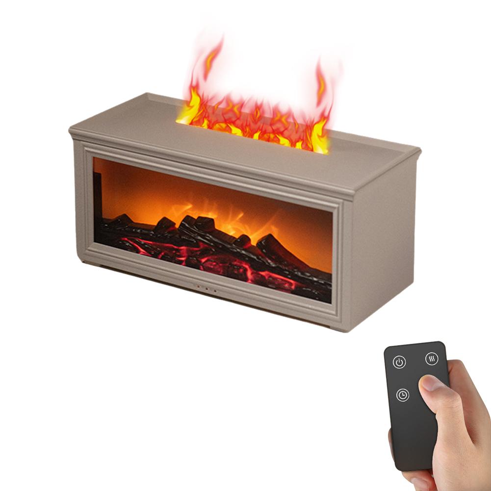 Simulated 3D Fireplace Flame Desktop Essential Oil Diffuser with Remote Control Home Aroma Therapy Humidifier for Relaxation