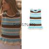 Summer New Product Women's Clothes Fashion Style Laminated Decoration Stripes Round Neck Sleeveless Knitting Tops 2142099