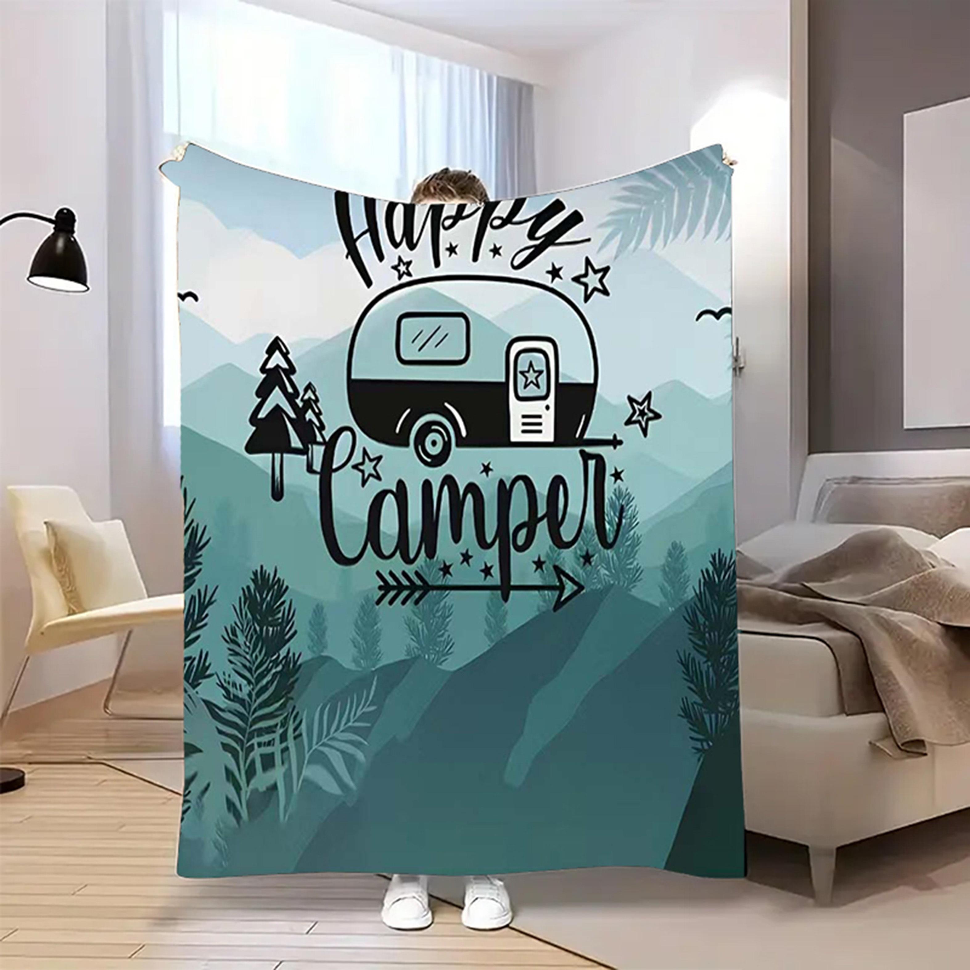 1pcs Happy Camping Blanket, Soft and Warm Blanket, Outdoor Camping Travel Blanket, Four Seasons Multifunctional Gift Blanket 100x150cm