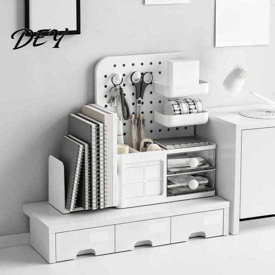 Customizable Desk Layout Perforated Board Storage Rack, Wall Mount Shelf for Office Stationery Bin Supplies Book, Multi-Functional Desktop Organizer