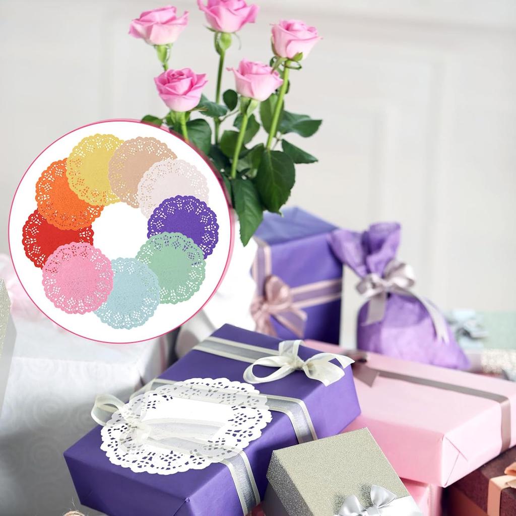 Small Round Paper Doilies, 180 Pcs 3.5 Inch Colored Lace Paper Doilies Mini Paper Doilies Disposable Paper Placemats Round Lace Doilies for Tables,
