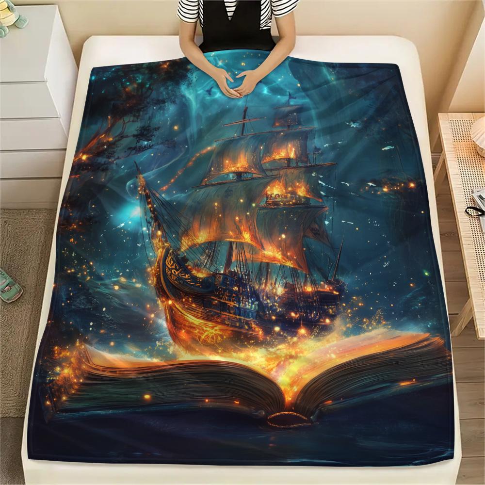 Glowing Books  Print Flannel Blanket, High Quality Comfortable for All Seasons, Home Decor, Warmth and Comfort